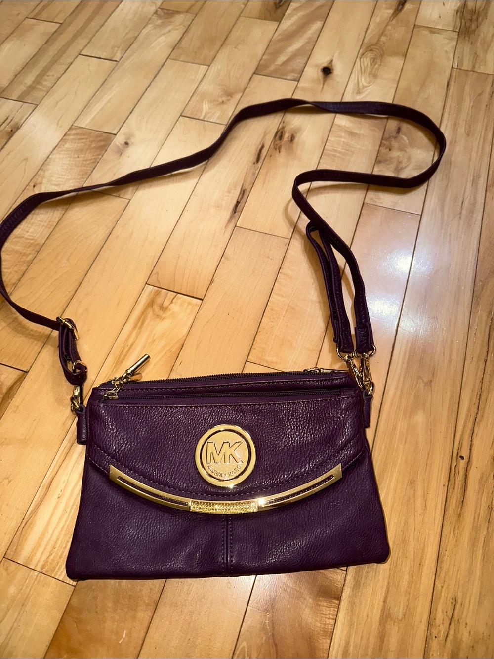 Michael Kors Plum Leather Crossbody with Gold Accents